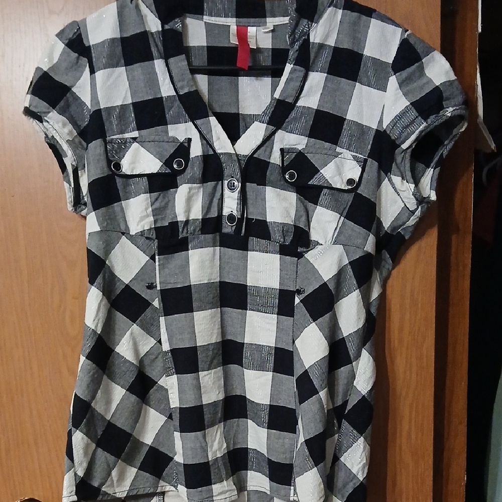Black and White Checkered Women's Blouse